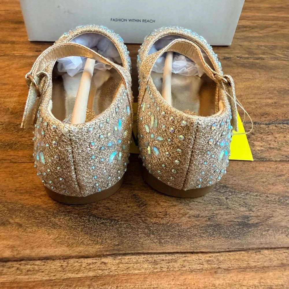 Dream Pairs Kids Gold Glitter Rhinestone Mary Jane Dress Shoe Size 8 Flower Girl